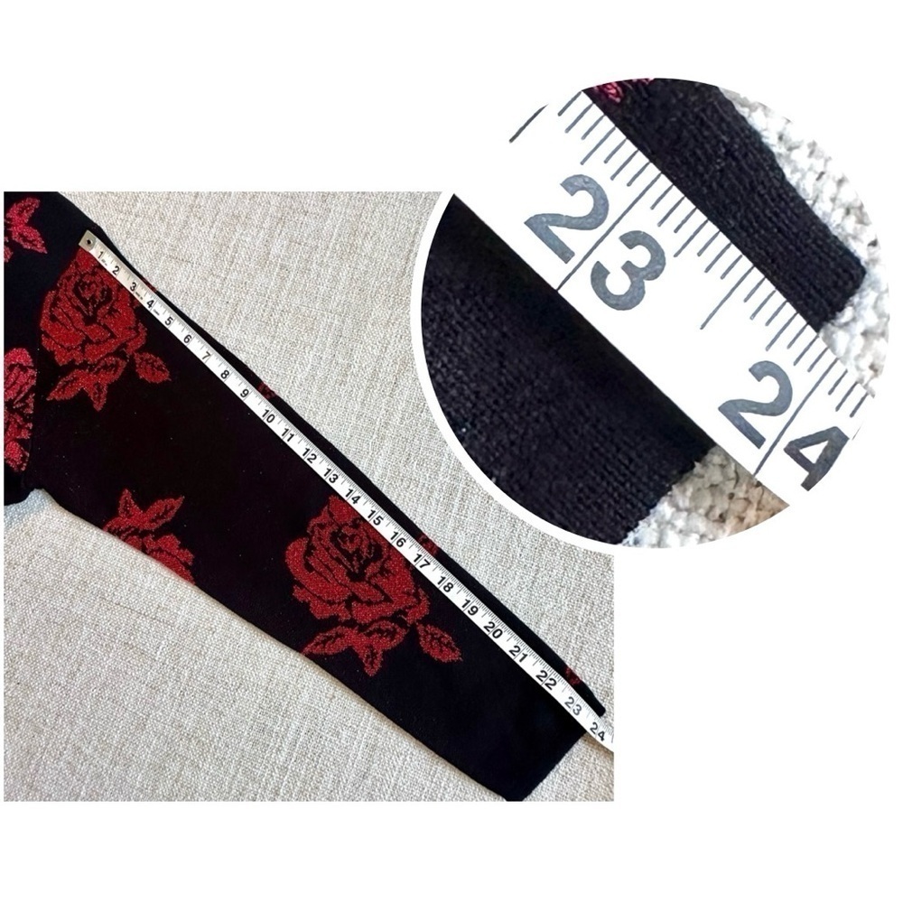 AVENUE Black Red Metallic Detail Rose Lightweight Sweater Whimsigoth Women 18/20 - Picture 11 of 12